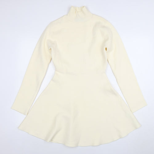 ZARA Women’s Ivory Roll Neck Long Sleeve Knit Skater Dress M