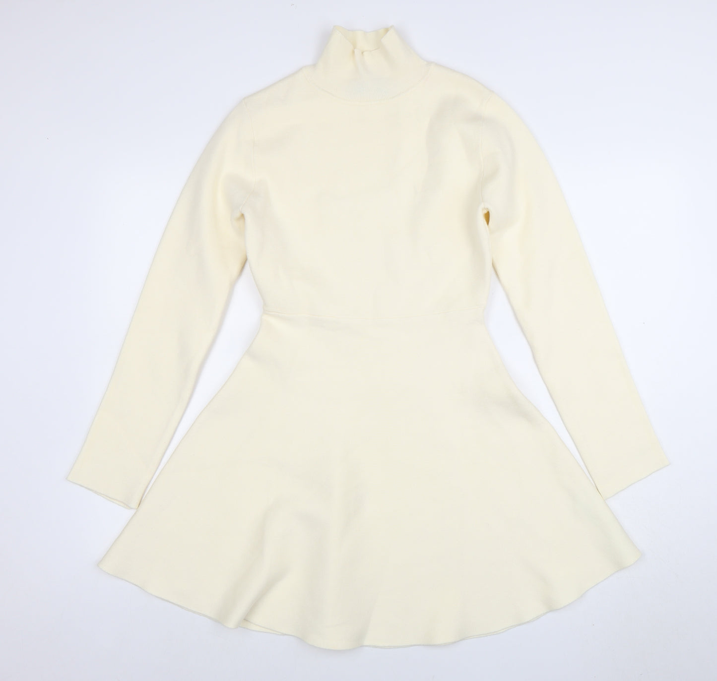 ZARA Women’s Ivory Roll Neck Long Sleeve Knit Skater Dress M