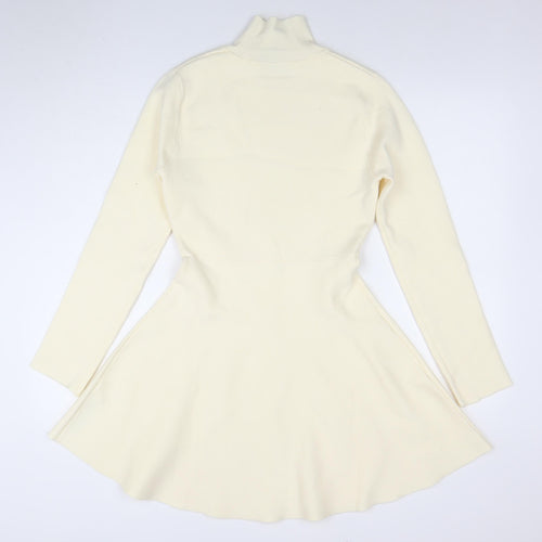 ZARA Women’s Ivory Roll Neck Long Sleeve Knit Skater Dress M