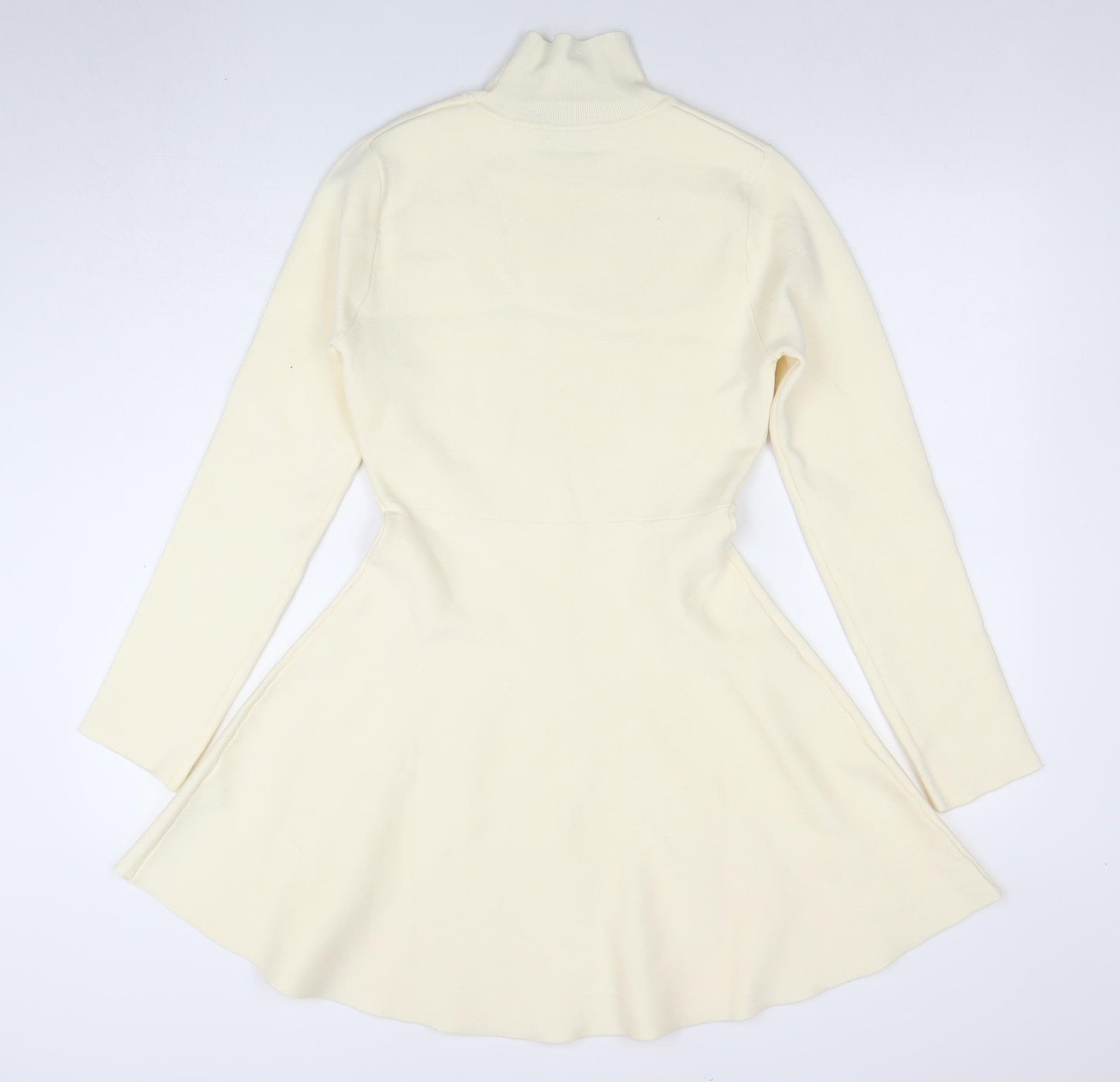 ZARA Women’s Ivory Roll Neck Long Sleeve Knit Skater Dress M