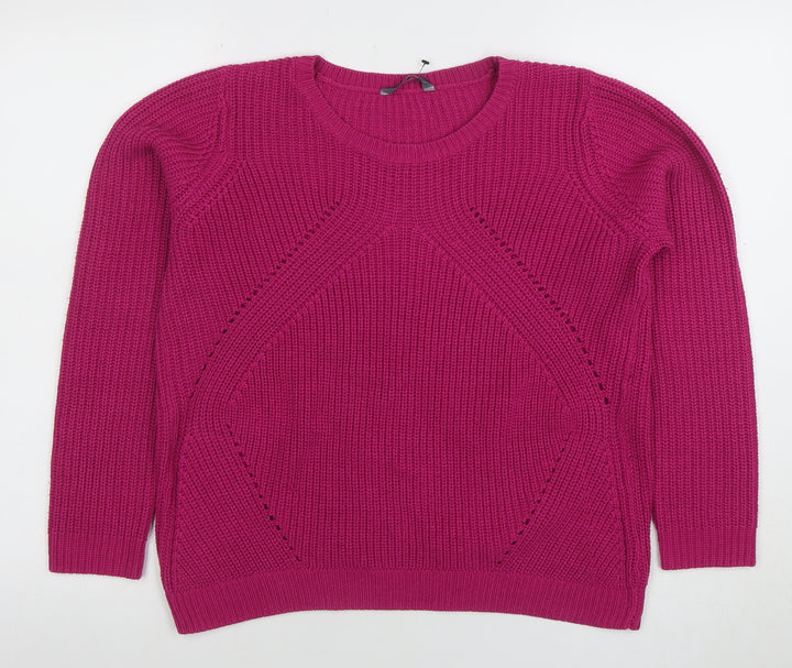 BHS Women’s Pink Chunky Knit Acrylic Cotton Jumper Size 14