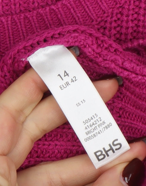 BHS Women’s Pink Chunky Knit Acrylic Cotton Jumper Size 14