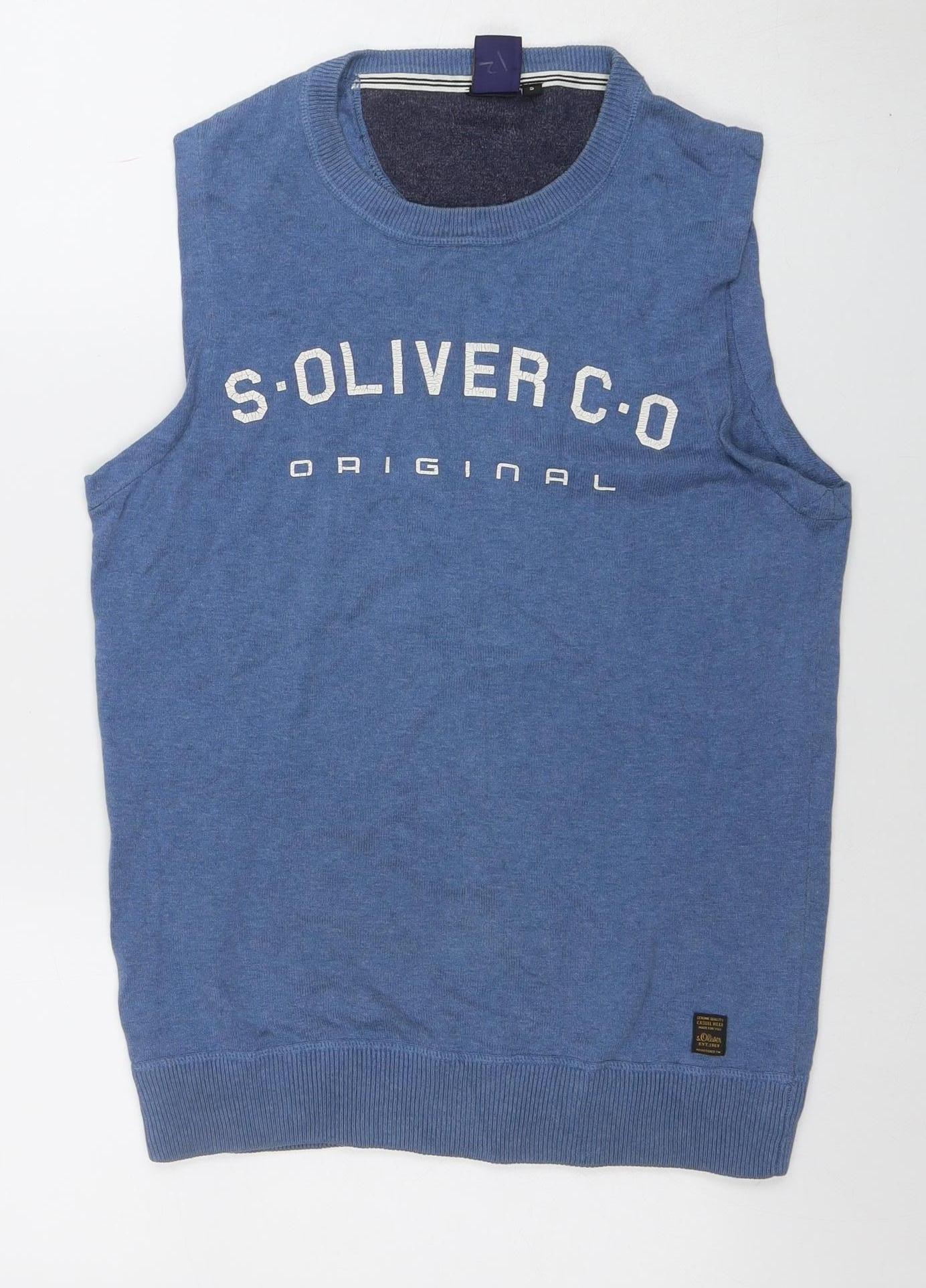 Beyond Retro Blue Men's Small Cotton Sleeveless Knit Vest Jumper