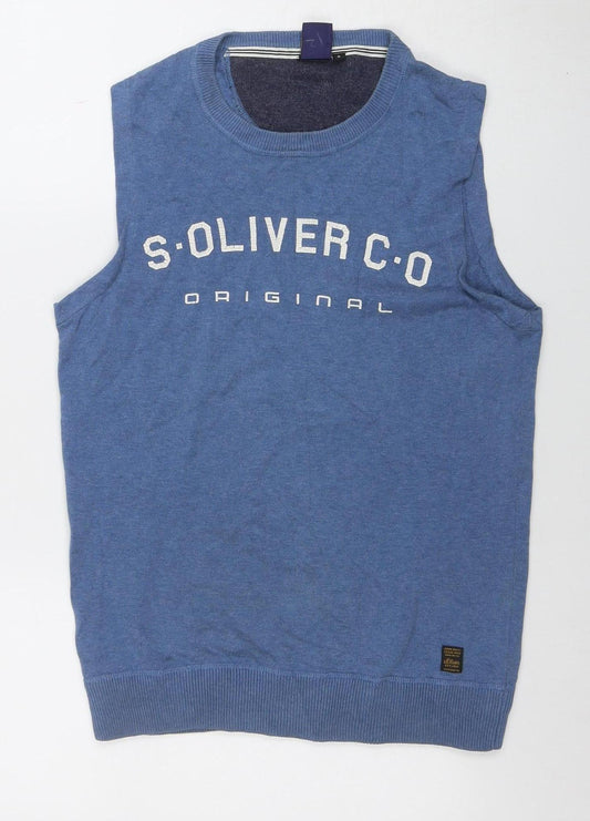 Beyond Retro Blue Men's Small Cotton Sleeveless Knit Vest Jumper