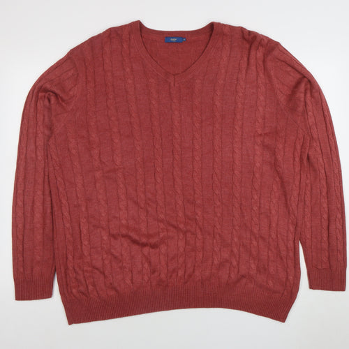 Cotton Traders Men's Red Cable-Knit V-Neck Jumper XL