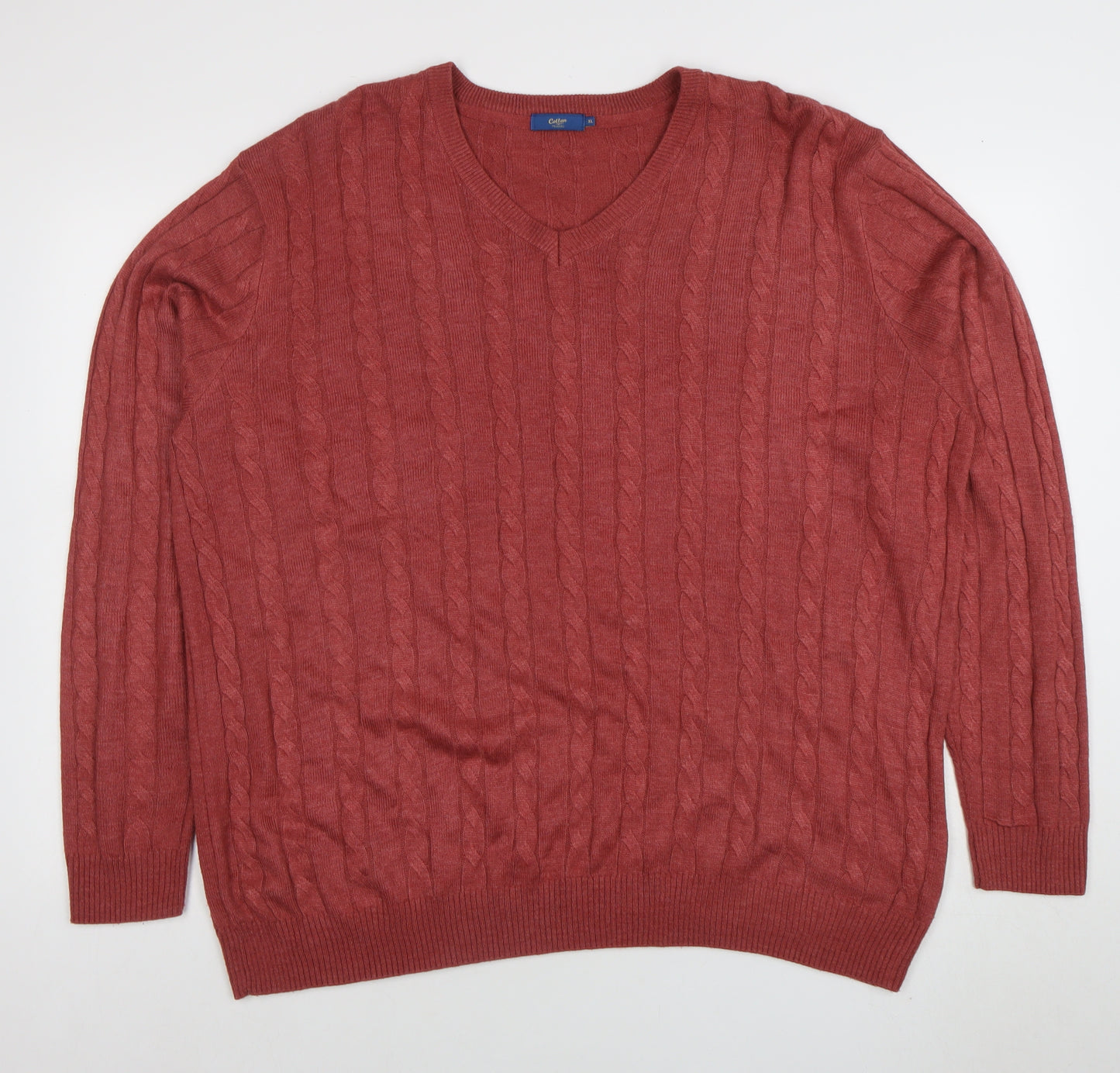 Cotton Traders Men's Red Cable-Knit V-Neck Jumper XL