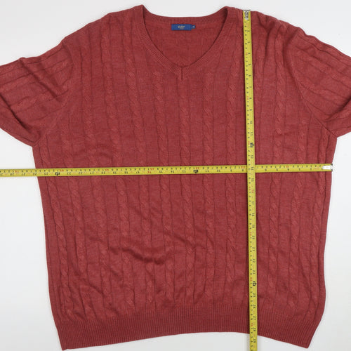 Cotton Traders Men's Red Cable-Knit V-Neck Jumper XL
