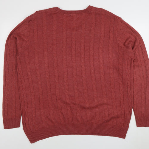 Cotton Traders Men's Red Cable-Knit V-Neck Jumper XL
