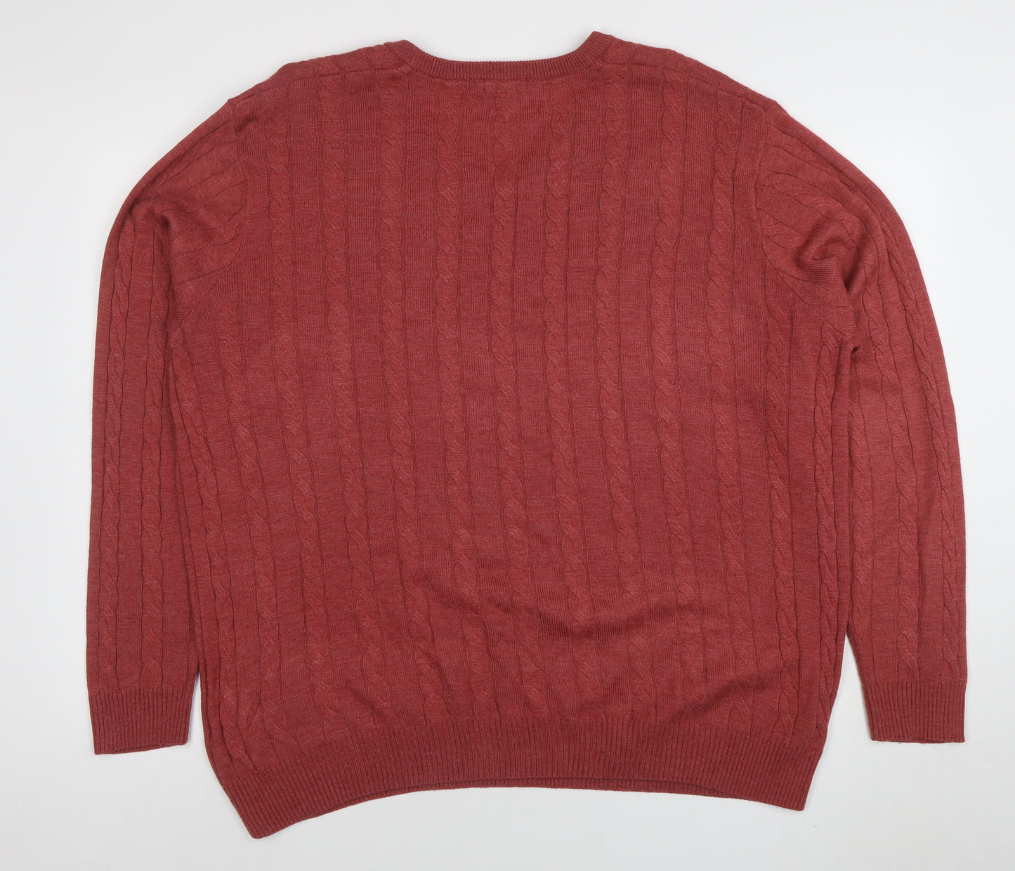 Cotton Traders Men's Red Cable-Knit V-Neck Jumper XL