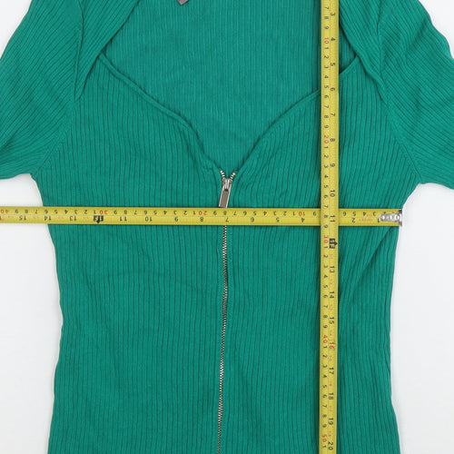 Sosandar Women's Green Full Zip Ribbed Cardigan Size 14
