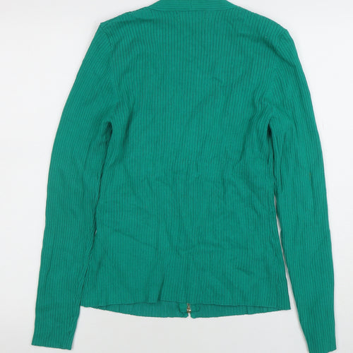 Sosandar Women's Green Full Zip Ribbed Cardigan Size 14
