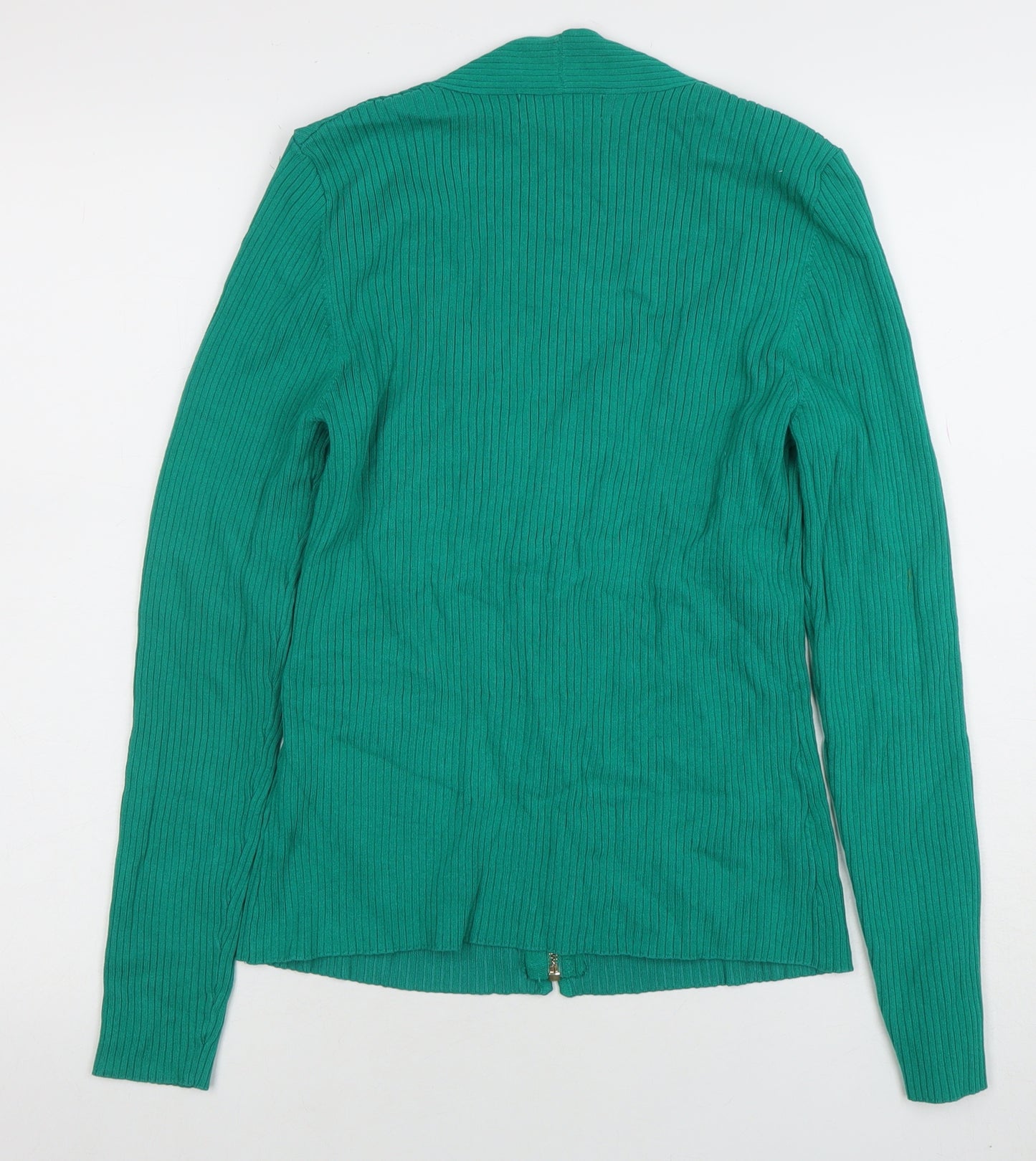Sosandar Women's Green Full Zip Ribbed Cardigan Size 14
