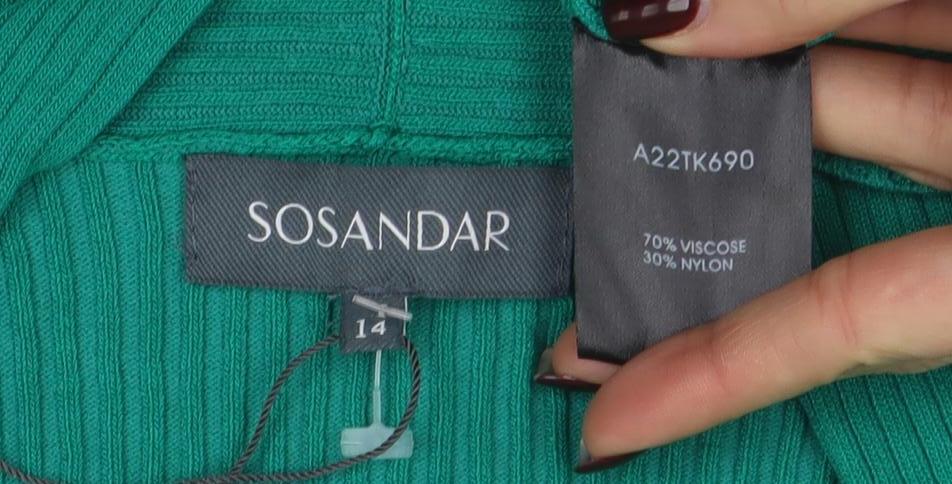 Sosandar Women's Green Full Zip Ribbed Cardigan Size 14
