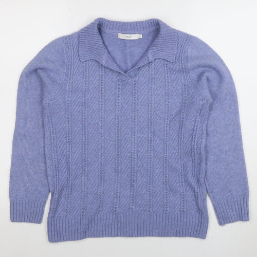 ISLE Womens Purple Collared Cable Knit Jumper Size S