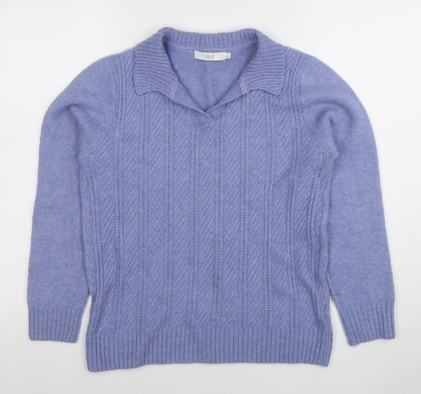 ISLE Womens Purple Collared Cable Knit Jumper Size S