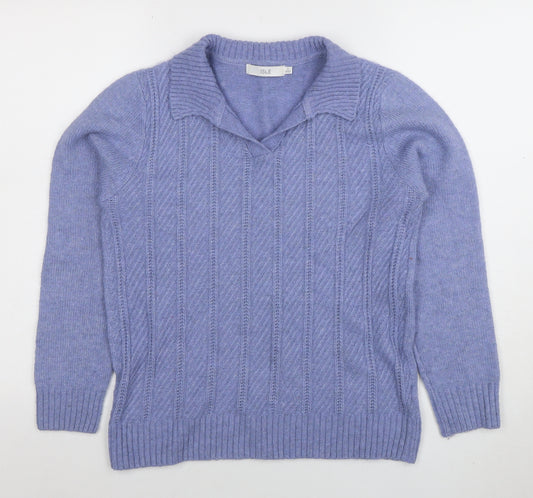 ISLE Womens Purple Collared Cable Knit Jumper Size S