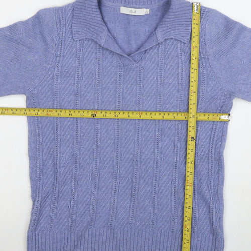 ISLE Womens Purple Collared Cable Knit Jumper Size S