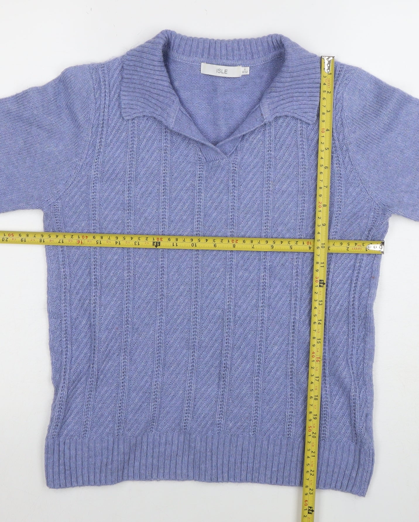 ISLE Womens Purple Collared Cable Knit Jumper Size S