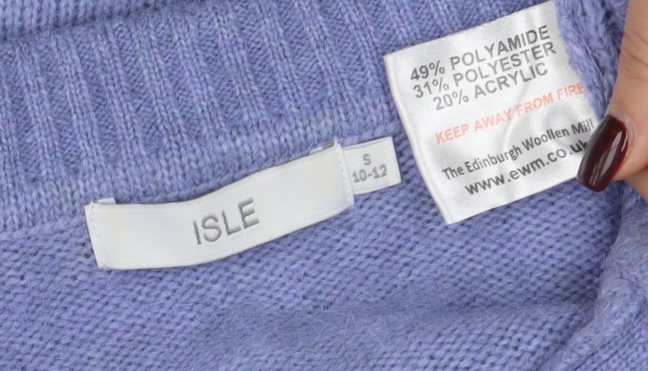 ISLE Womens Purple Collared Cable Knit Jumper Size S