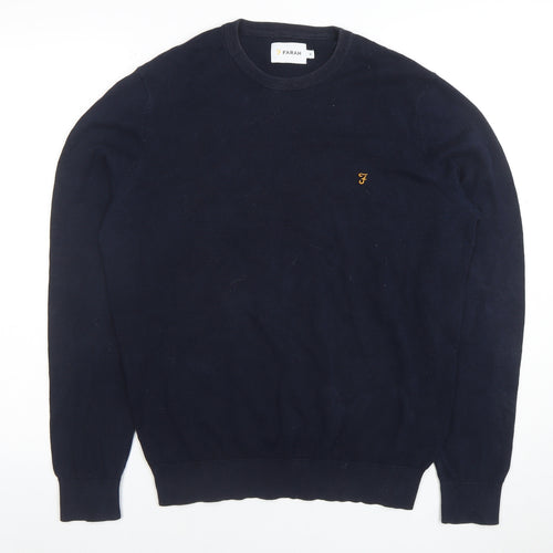 Farah Men's Blue Cotton Crew Neck Pullover Jumper M