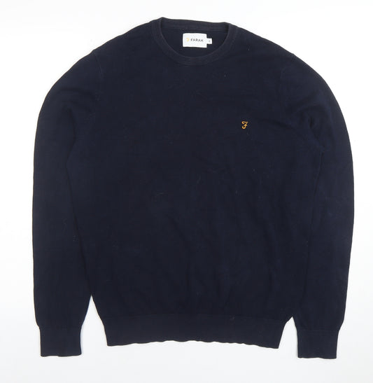 Farah Men's Blue Cotton Crew Neck Pullover Jumper M