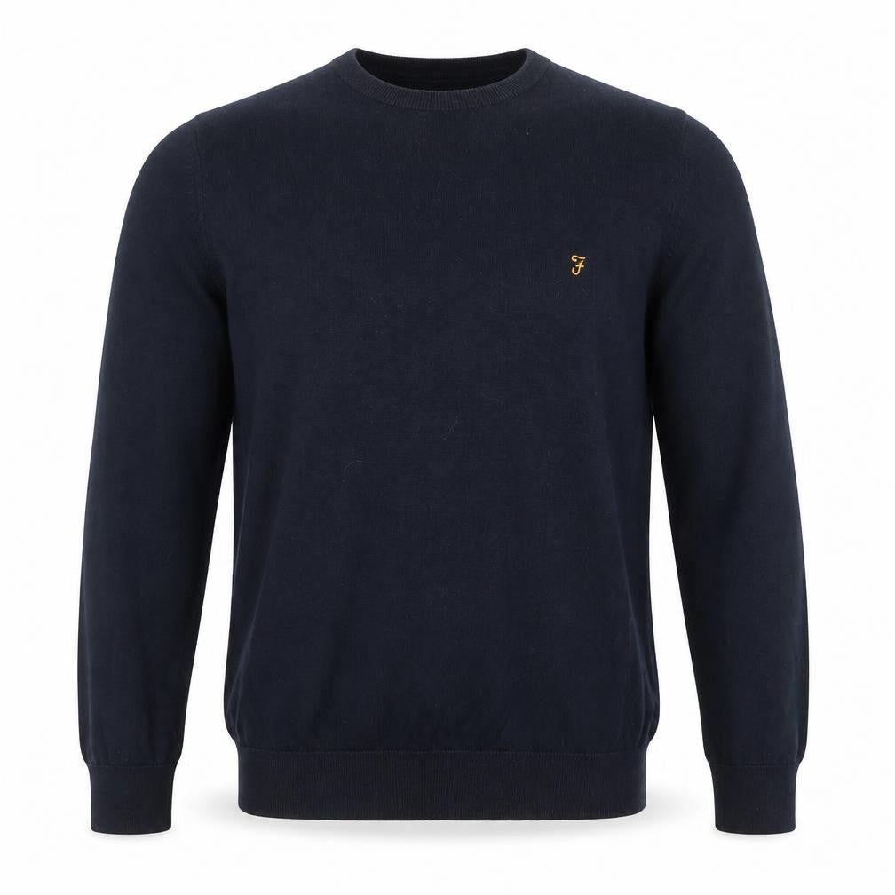 Front view of Farah Men's Blue Cotton Crew Neck jumper M