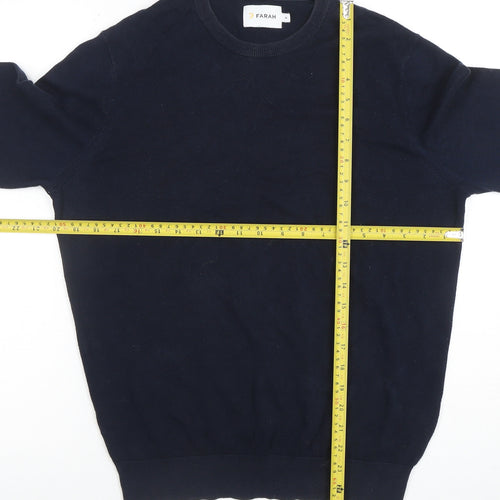 Farah Men's Blue Cotton Crew Neck Pullover Jumper M