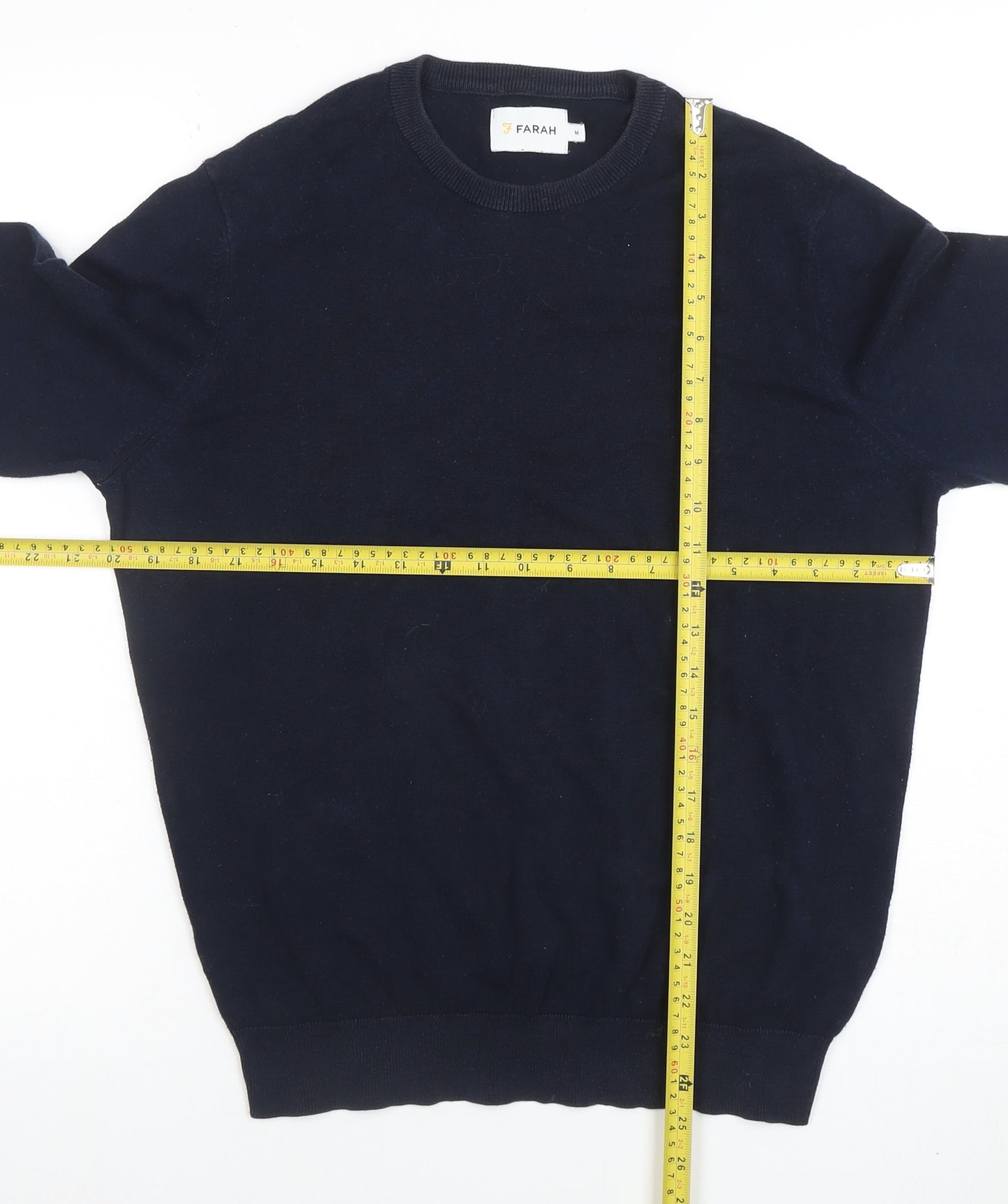 Farah Men's Blue Cotton Crew Neck Pullover Jumper M