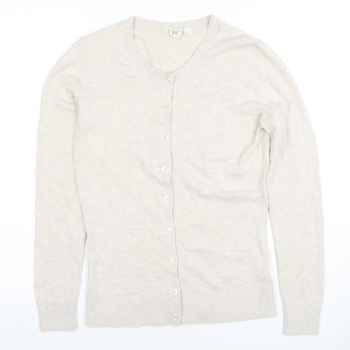 GAP Women Beige Cotton Blend Crew Neck Cardigan Size S