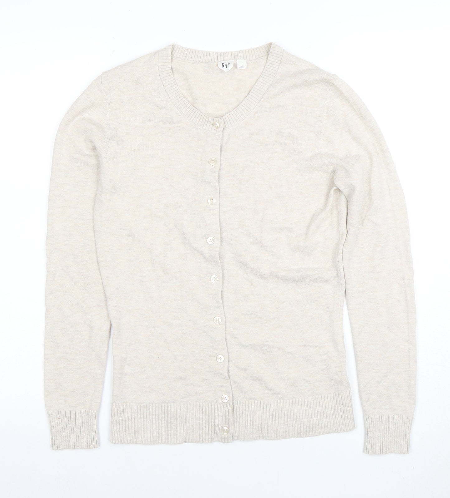 GAP Women Beige Cotton Blend Crew Neck Cardigan Size S