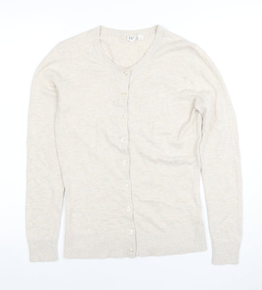 GAP Women Beige Cotton Blend Crew Neck Cardigan Size S