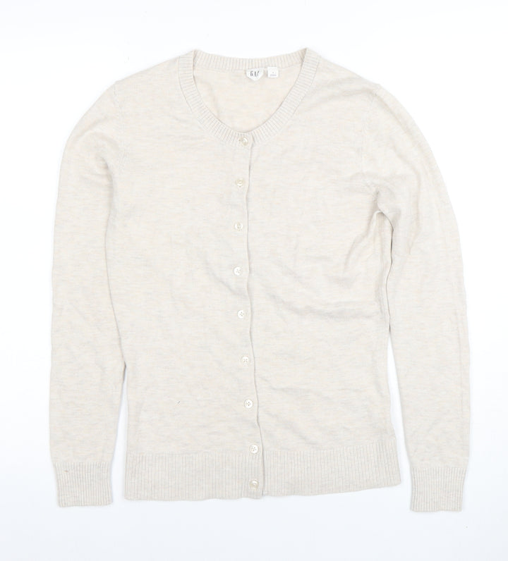 GAP Women Beige Cotton Blend Crew Neck Cardigan Size S