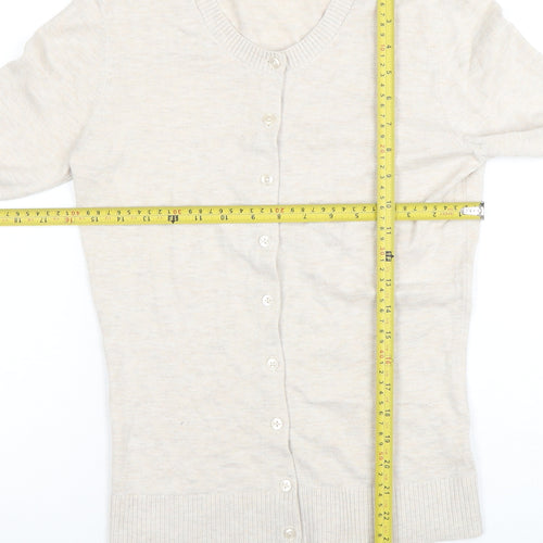 GAP Women Beige Cotton Blend Crew Neck Cardigan Size S