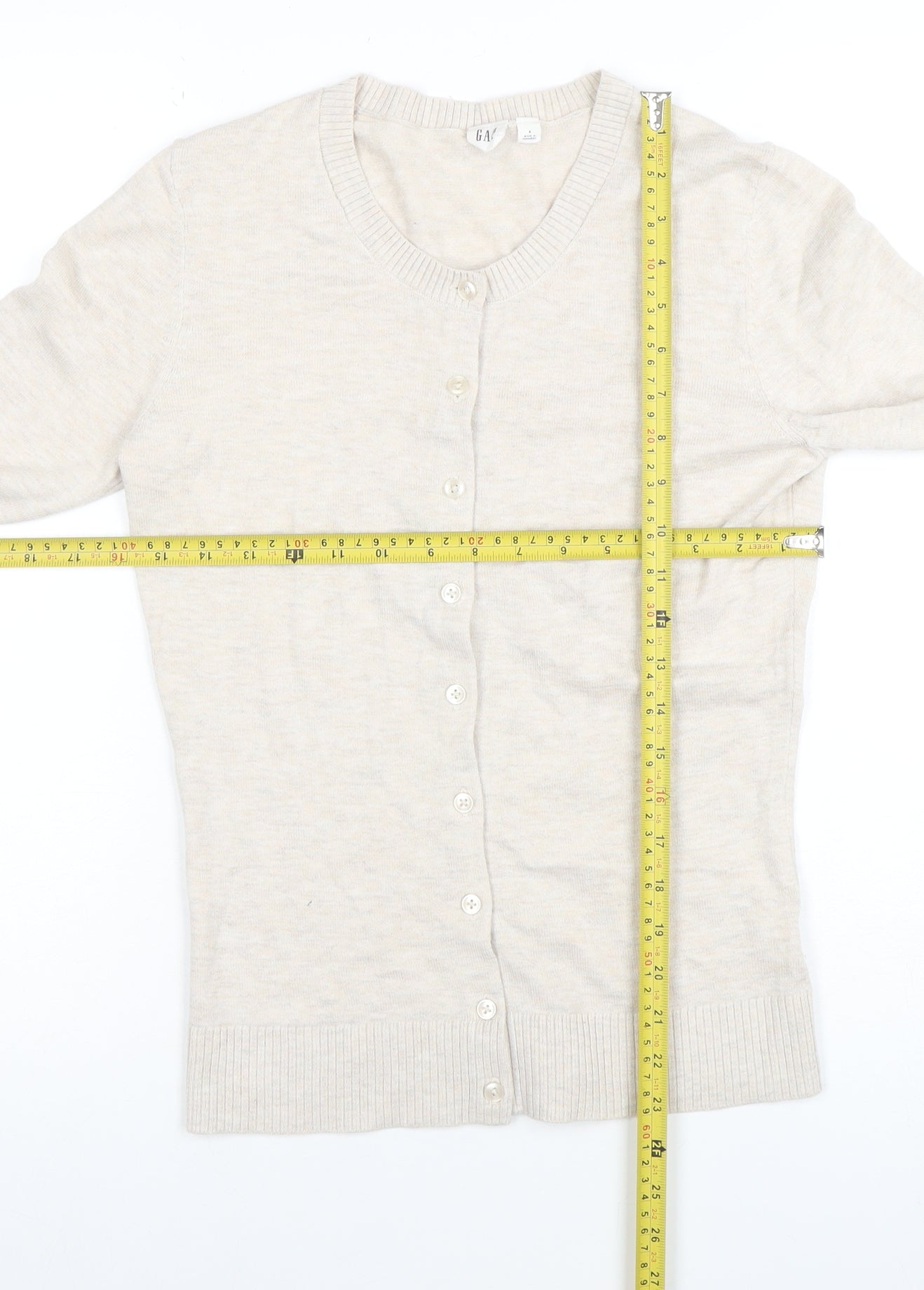 GAP Women Beige Cotton Blend Crew Neck Cardigan Size S