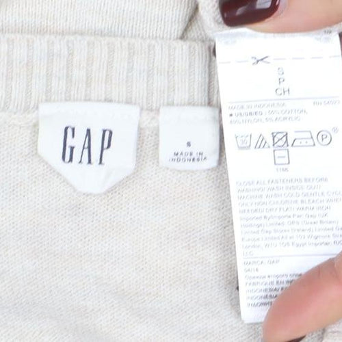 GAP Women Beige Cotton Blend Crew Neck Cardigan Size S