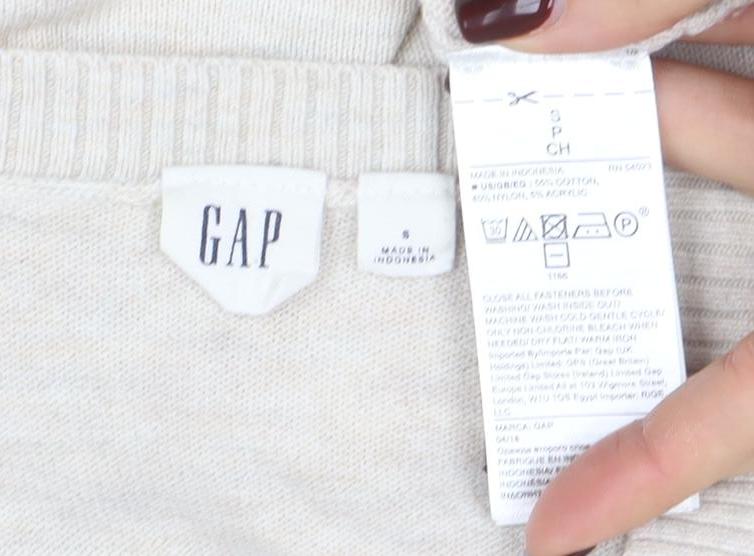 GAP Women Beige Cotton Blend Crew Neck Cardigan Size S