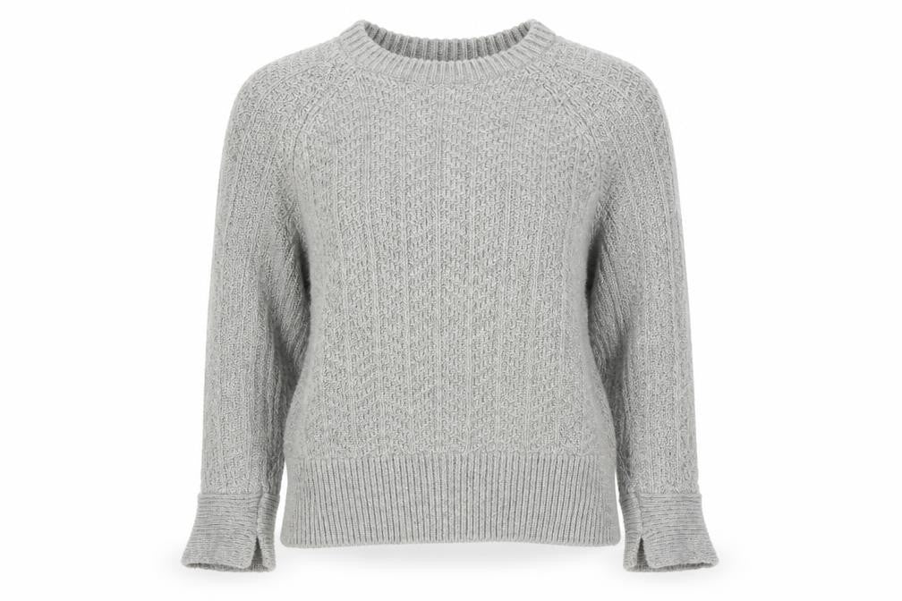 H&M Women Grey Chunky Knit Crew Neck Wool Blend Jumper Size 12