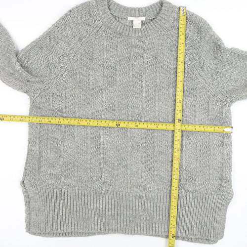 H&M Women Grey Chunky Knit Crew Neck Wool Blend Jumper Size 12