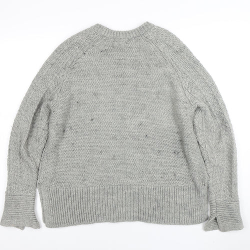 H&M Women Grey Chunky Knit Crew Neck Wool Blend Jumper Size 12