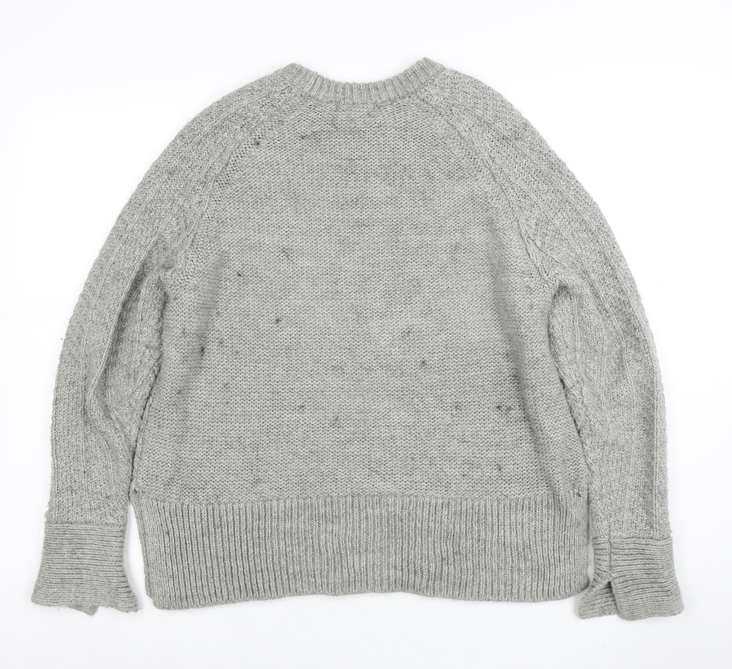 H&M Women Grey Chunky Knit Crew Neck Wool Blend Jumper Size 12