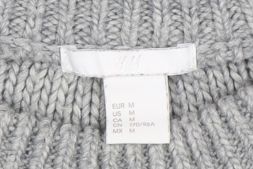 H&M Women Grey Chunky Knit Crew Neck Wool Blend Jumper Size 12