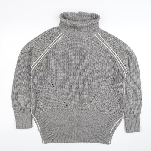 Topshop Women Grey Roll Neck Chunky-Knit Wool Blend Jumper Size 10