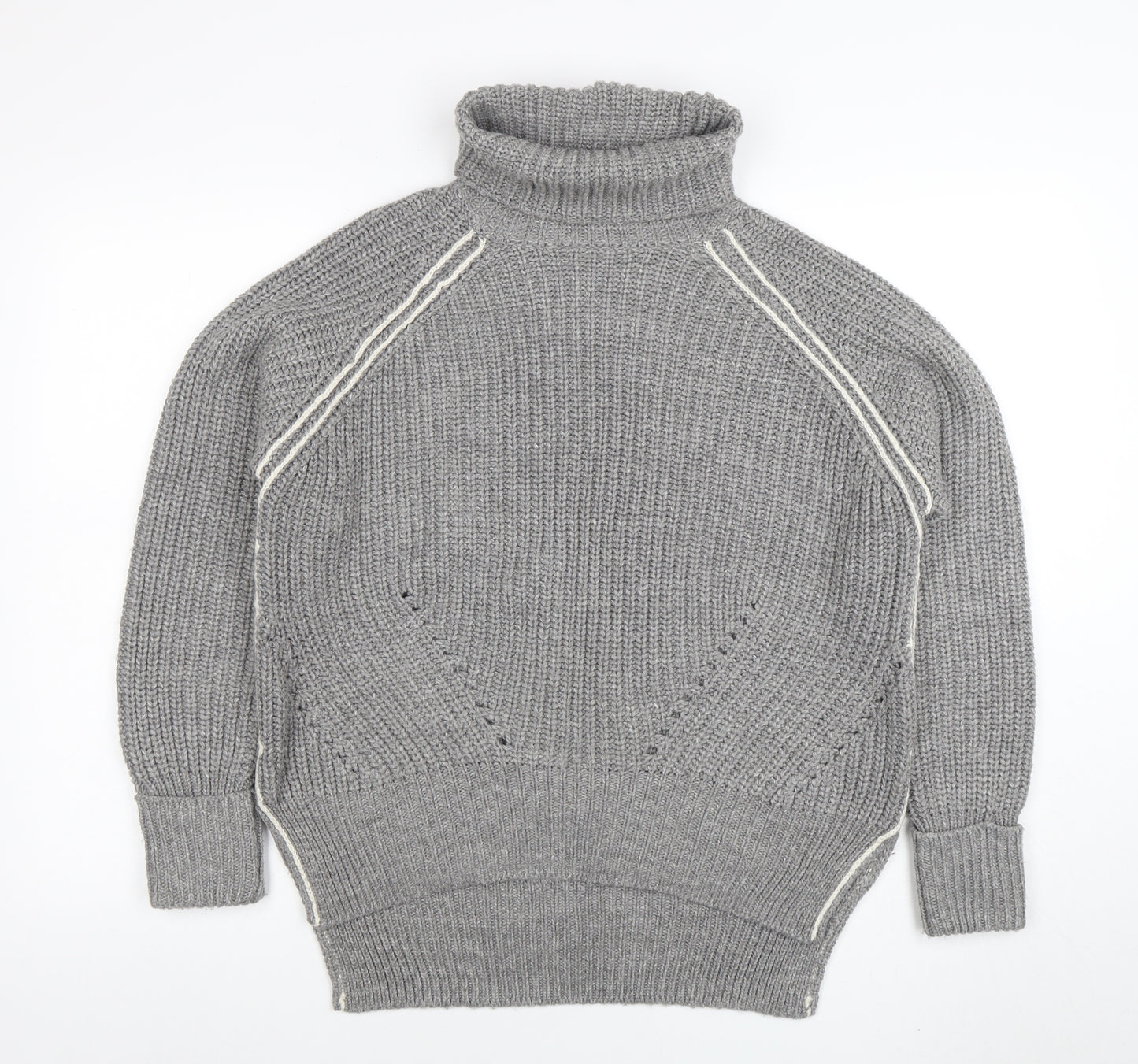 Topshop Women Grey Roll Neck Chunky-Knit Wool Blend Jumper Size 10