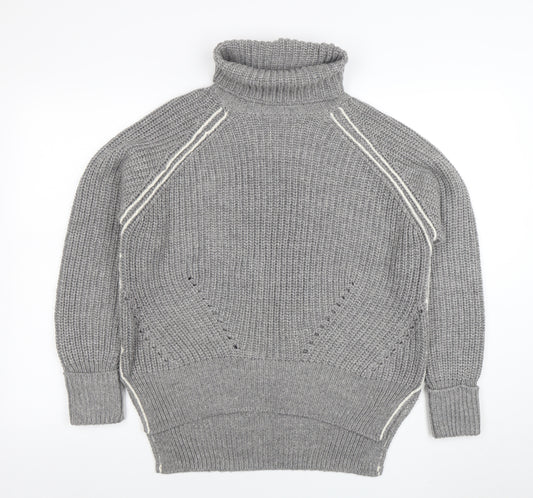 Topshop Women Grey Roll Neck Chunky-Knit Wool Blend Jumper Size 10