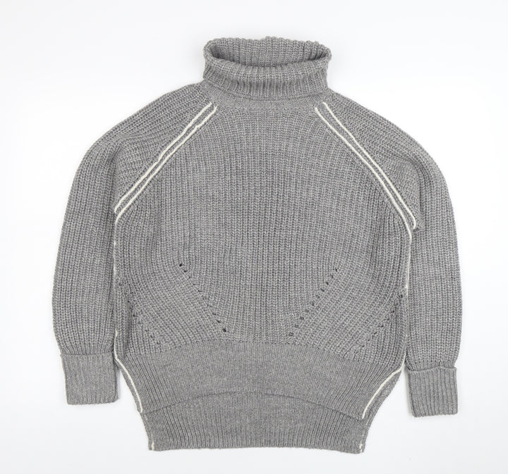 Topshop Women Grey Roll Neck Chunky-Knit Wool Blend Jumper Size 10