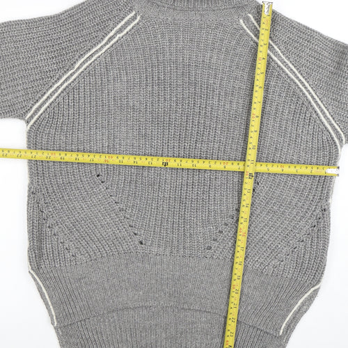 Topshop Women Grey Roll Neck Chunky-Knit Wool Blend Jumper Size 10