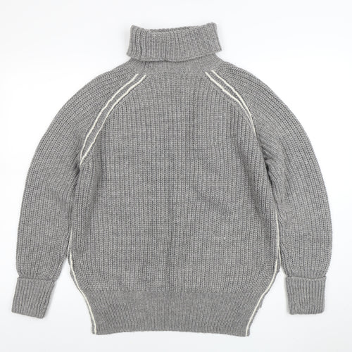 Topshop Women Grey Roll Neck Chunky-Knit Wool Blend Jumper Size 10