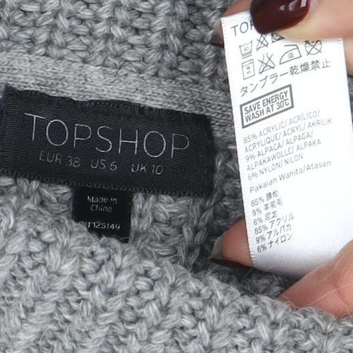Topshop Women Grey Roll Neck Chunky-Knit Wool Blend Jumper Size 10