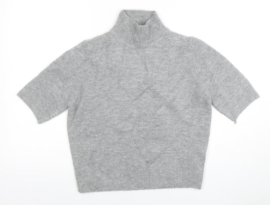 Zara Women Grey Wool Roll Neck Short Sleeve Knit Top Size 12