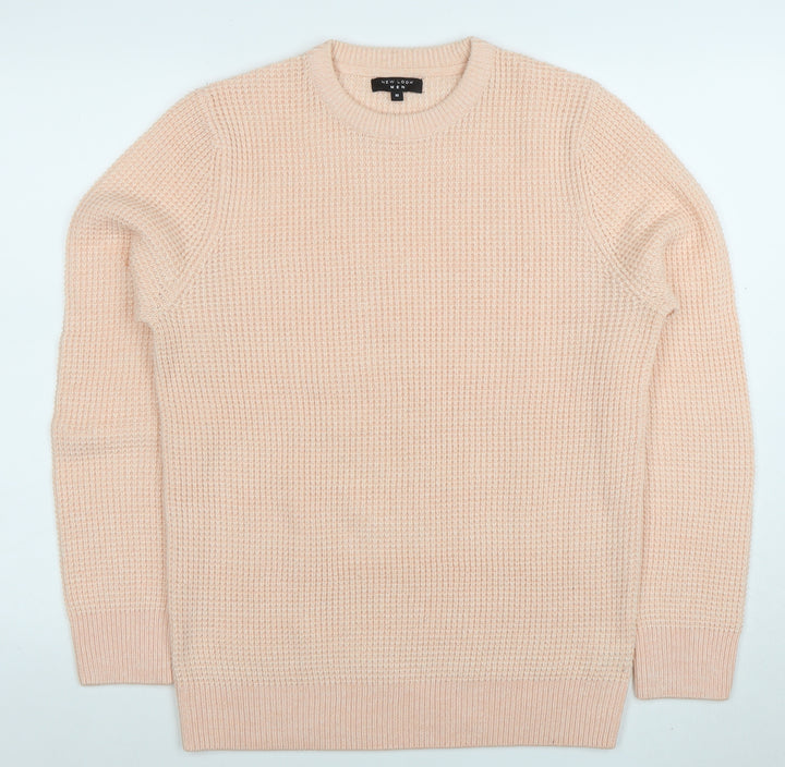 New Look Men Beige Waffle-Knit Crew Neck Jumper Size M